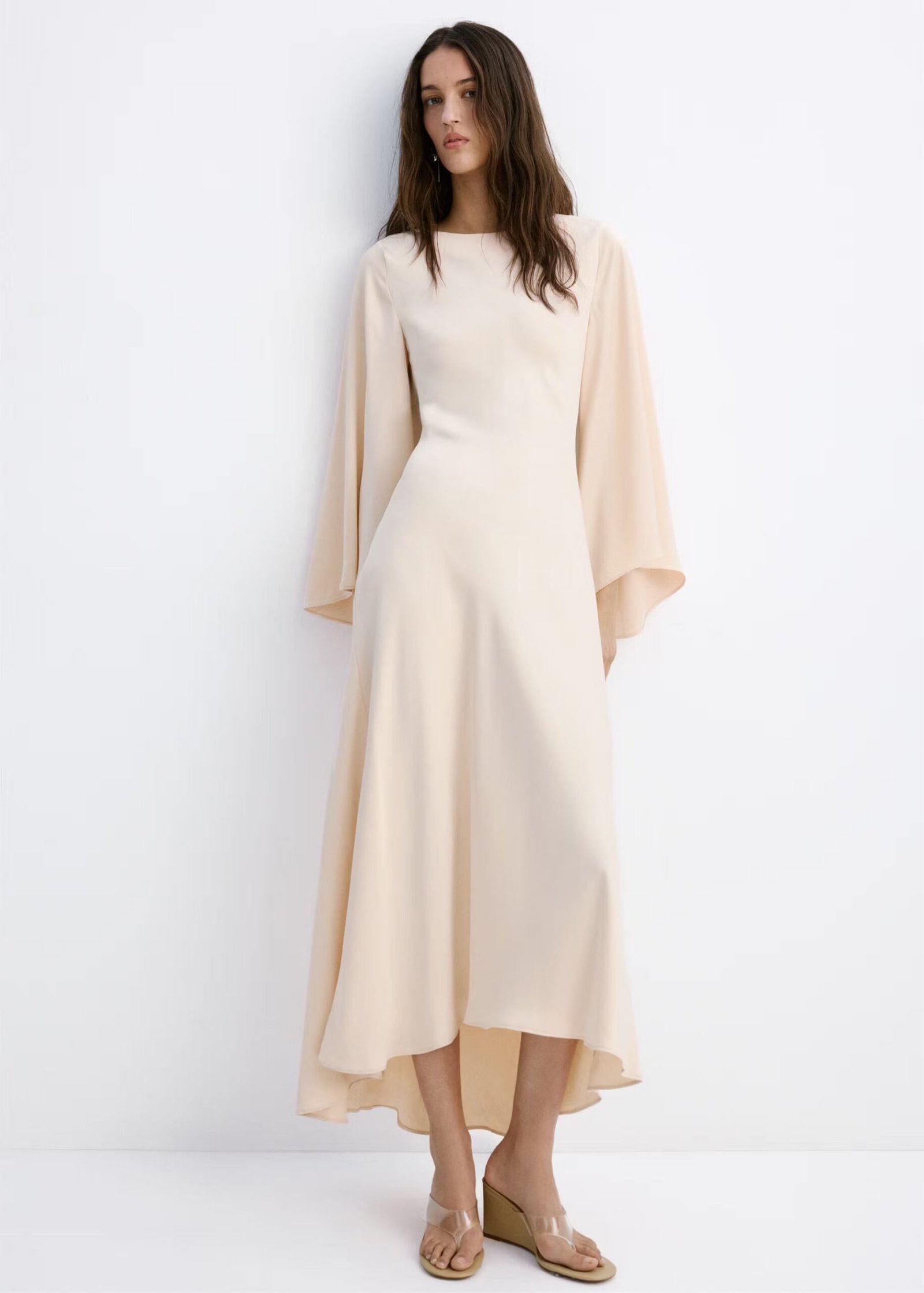Flared-sleeve satin dress